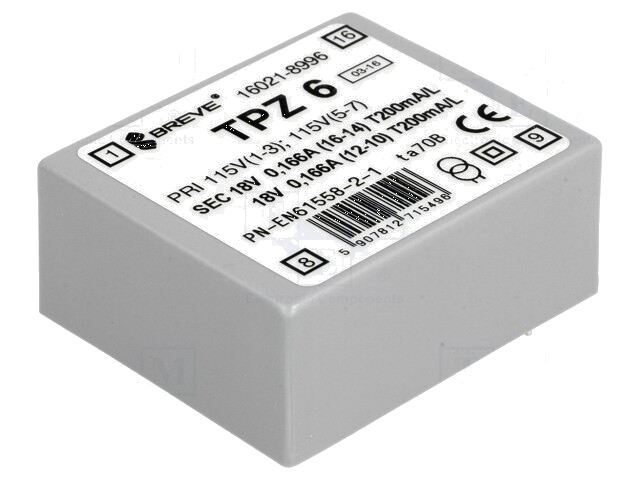 Transformator: netwerk; 6VA; 115VAC,230VAC; 18V; 18V; PCB; IP00 Transformator: netwerk; 6VA; 115VAC,230VAC; 18V; 18V; PCB; IP00